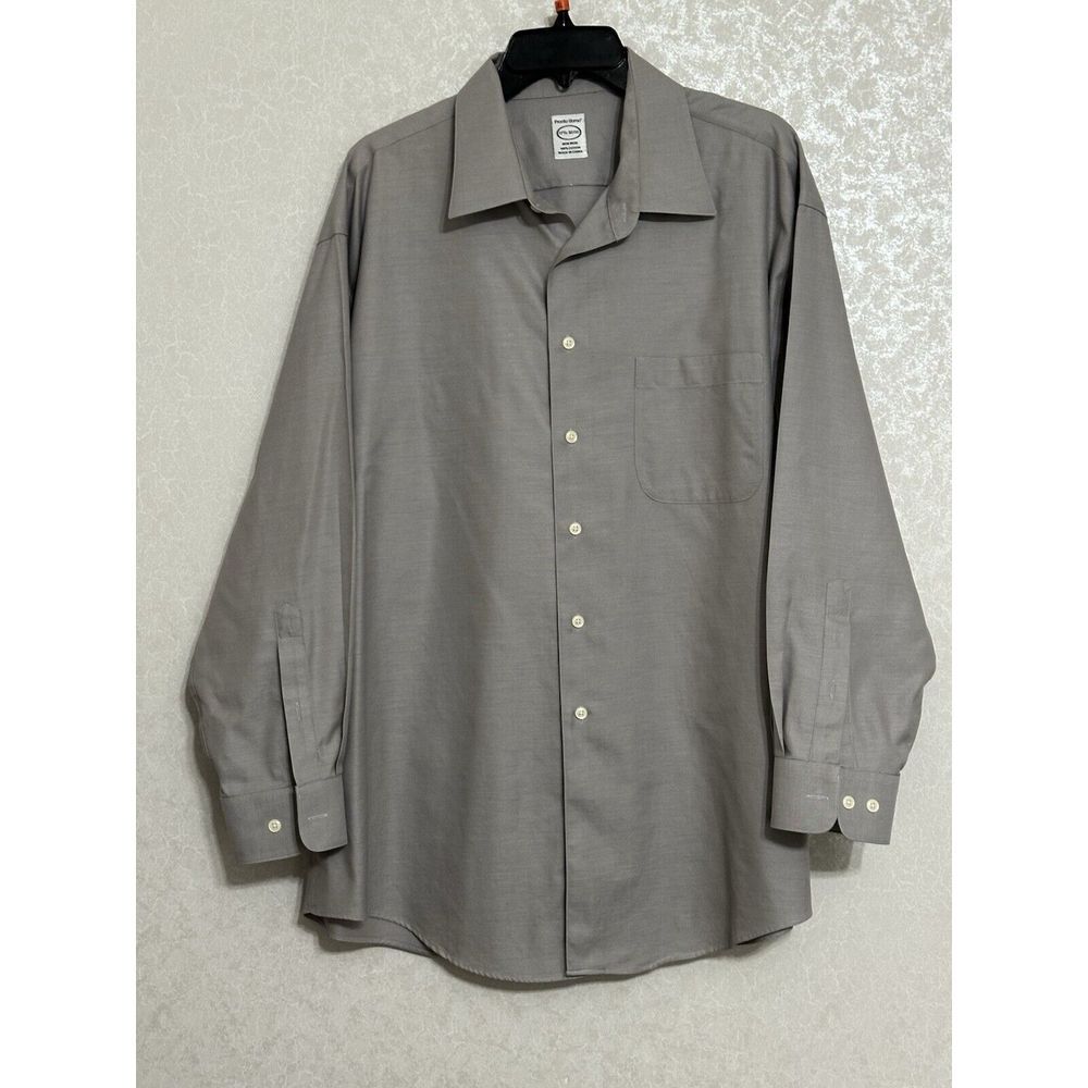 Pronto Uomo Long Sleeve Button Up Solid Gray Shirt Non-Iron Pocket 17 1/2 32/33